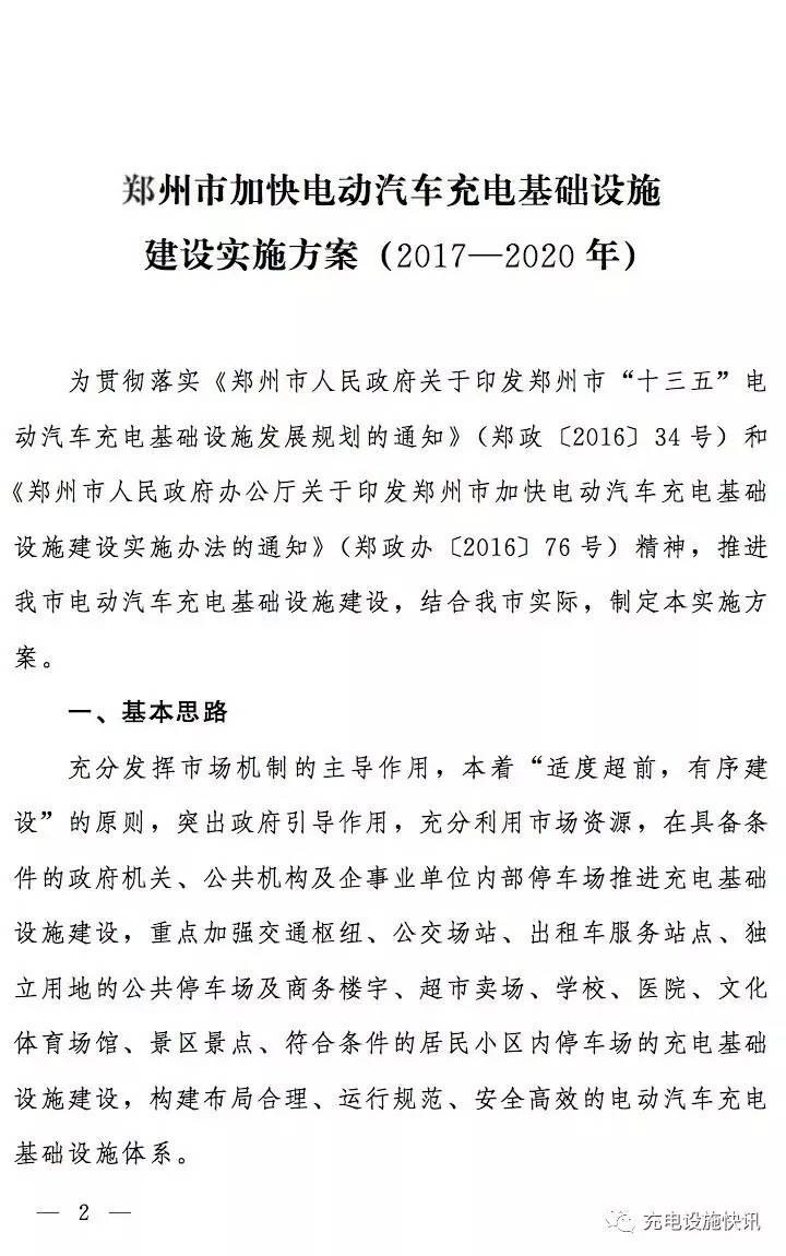 鄭州市加快電動汽車充電基礎(chǔ)設(shè)施建設(shè)實施方案(2017—2020年)